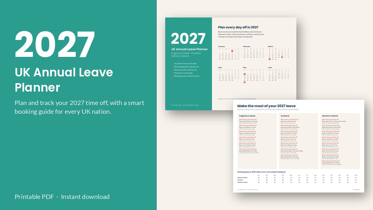 2027 UK Annual Leave Planner – Holiday Tracker PDF